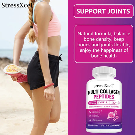 Multi Collagen Peptides Capsules, Type I II III V X, Biotin, Anti-Aging Skin, Hair, Nails, Joints, Gut & Immunity Support