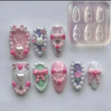 1Pcs Cake Cream Lace Heart Silicone Nail Mold Sweet Y2K Nail Art Decorations Template DIY Design Transparent Manicure Stencils 1
