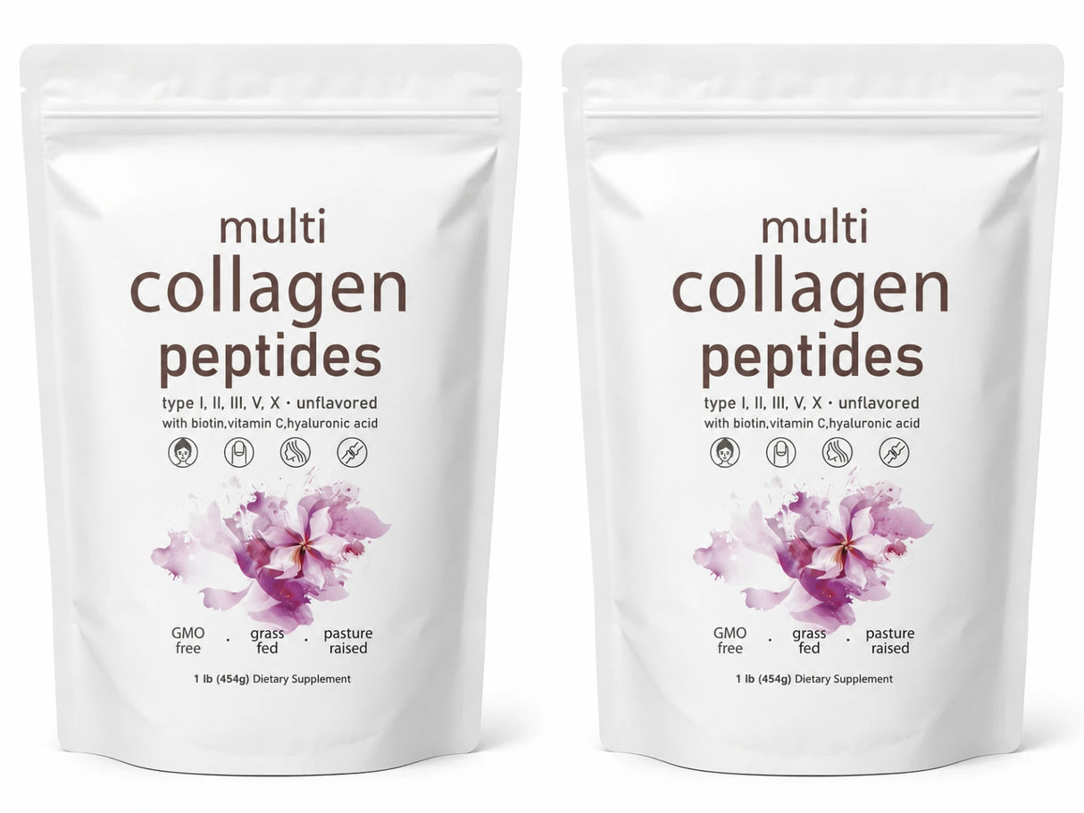 Multi Collagen Peptides Powder 454g Unflavored Collagen Blend with Vitamin C Biotin Hyaluronic Acid Skin Hair Nails Support