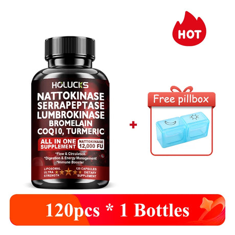 High Potency Enzyme Complex, with Lumbrokinase & CoQ10, Boost Vitality, Cellular Energy & Immune Health, Middle Aged Daily