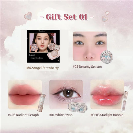 Flower Knows Makeup Kit Full Professional Makeup Gift Set Mermaid Angel Highlight Swan Lipstick 5 Piece Set
