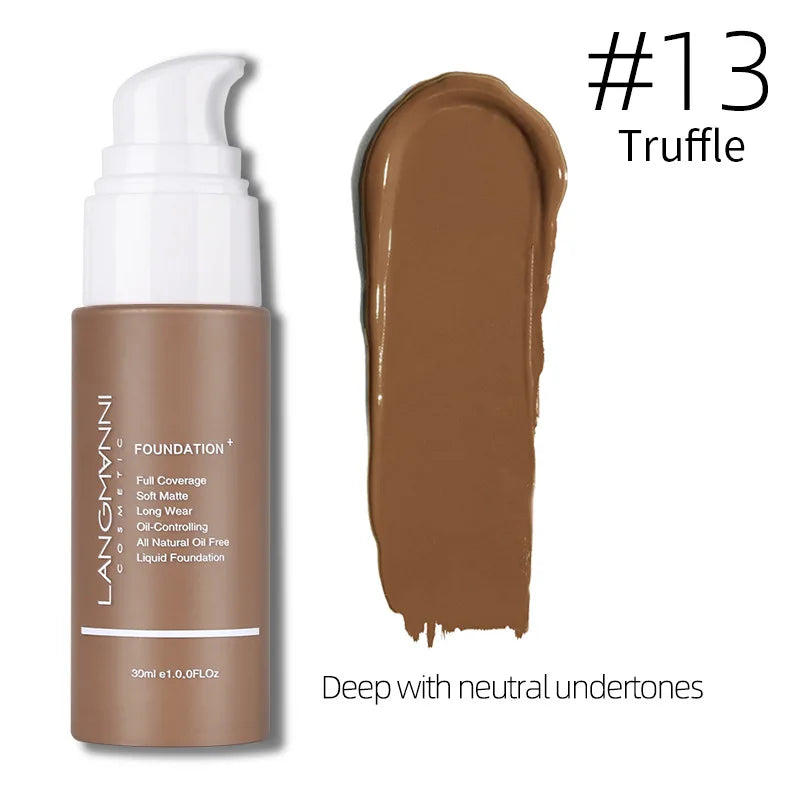 Langmanni 30ml Matte Face Foundation Cream Waterproof  Liquid Foundation Oil Control Cover Base Concealer Makeup Cosmetics