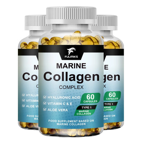 Marine Collagen Supplement, with Hyaluronic Acid & Vitamins, Supports Skin Elasticity, Hair Growth, Nail Strength & Anti-Aging