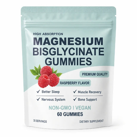 High Absorption Magnesium Bisglycinate Gummies Vegan Raspberry Flavor 60 Count Support Muscle Bone Health Non GMO Gluten Free