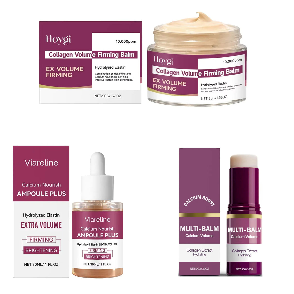 Korea Calcium Nourish Collagen Set – 30ml Ampoule + 50g Cream + 9g Balm Stick, 10,000ppm Collagen & Hydrolyzed Elastin Skincare