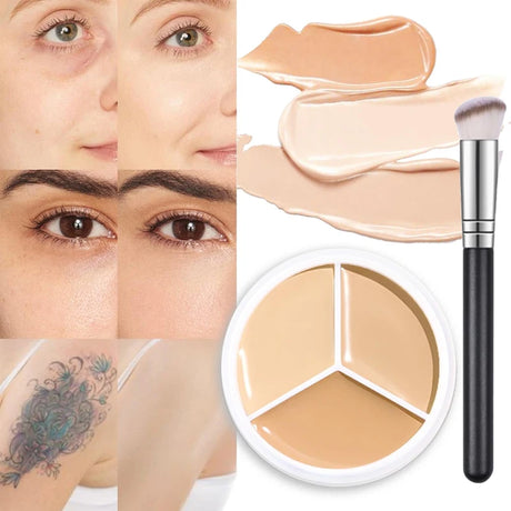 3-Color Concealer Palette Professionally Covers Dark Circles Around Eyes and Face