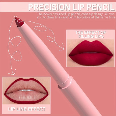 12PCS Matte Lipliner Waterproof, Durable, Easy To Color, Not Easy To Take Off Makeup, Lip Makeup Suitable For Girls' Holiday Gif