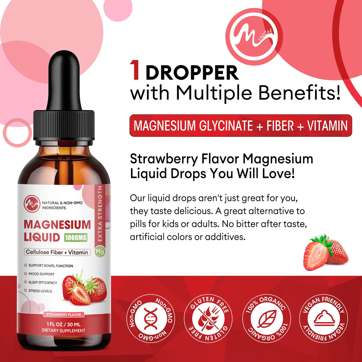 MINCH Magnesium Glycinate Liquid Drop,Sleep Support Vegan Non-GMO Support Bone & joints Health Promote Muscle & Nerve Health