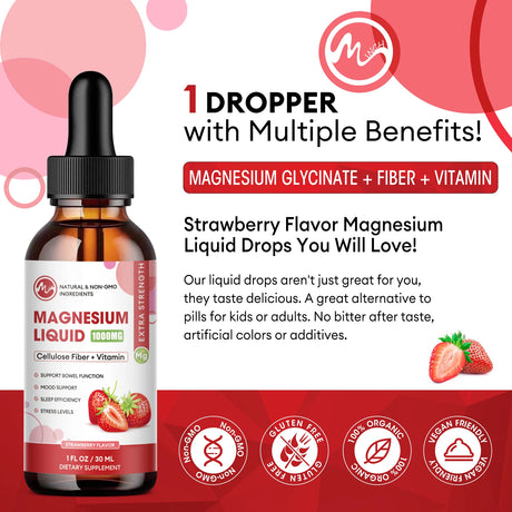 MINCH Magnesium Glycinate Liquid Drop,Sleep Support Vegan Non-GMO Support Bone & joints Health Promote Muscle & Nerve Health