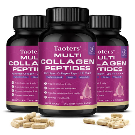Multi Collagen Capsules, Type I/II/III/V/X Hydrolyzed Collagen Peptides, Support Skin Hair Nail, Joint & Gut Digestion Health