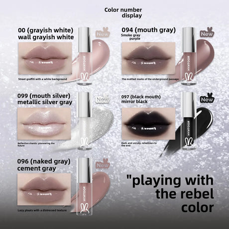 HYNTOOR Playful Rebellious Lip Gloss Planet  Mouth Black Mouth Silver Mouth Gray Lip Oil Mirror Water Gloss