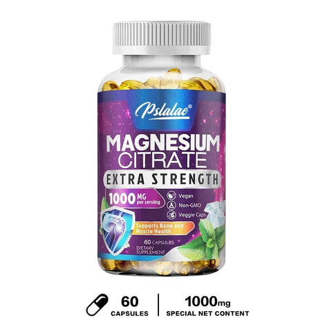Magnesium Citrate Capsules 1000 Mg - Maximum Absorption for Muscle, Nerve, Bone and Heart Health Gluten Free, Non-GMO
