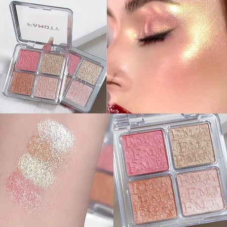 FAMOTY Diamond Bronzer Highlighter Contouring 4-color Palette Natural Glitter Highlighter Facial Brightening Palette Makeup