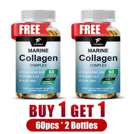 Marine Collagen Complex Capsules, Hydrolyzed Peptides for Skin Elasticity, Hair, Nails, Joint & & Bones Health, Glowing Beauty