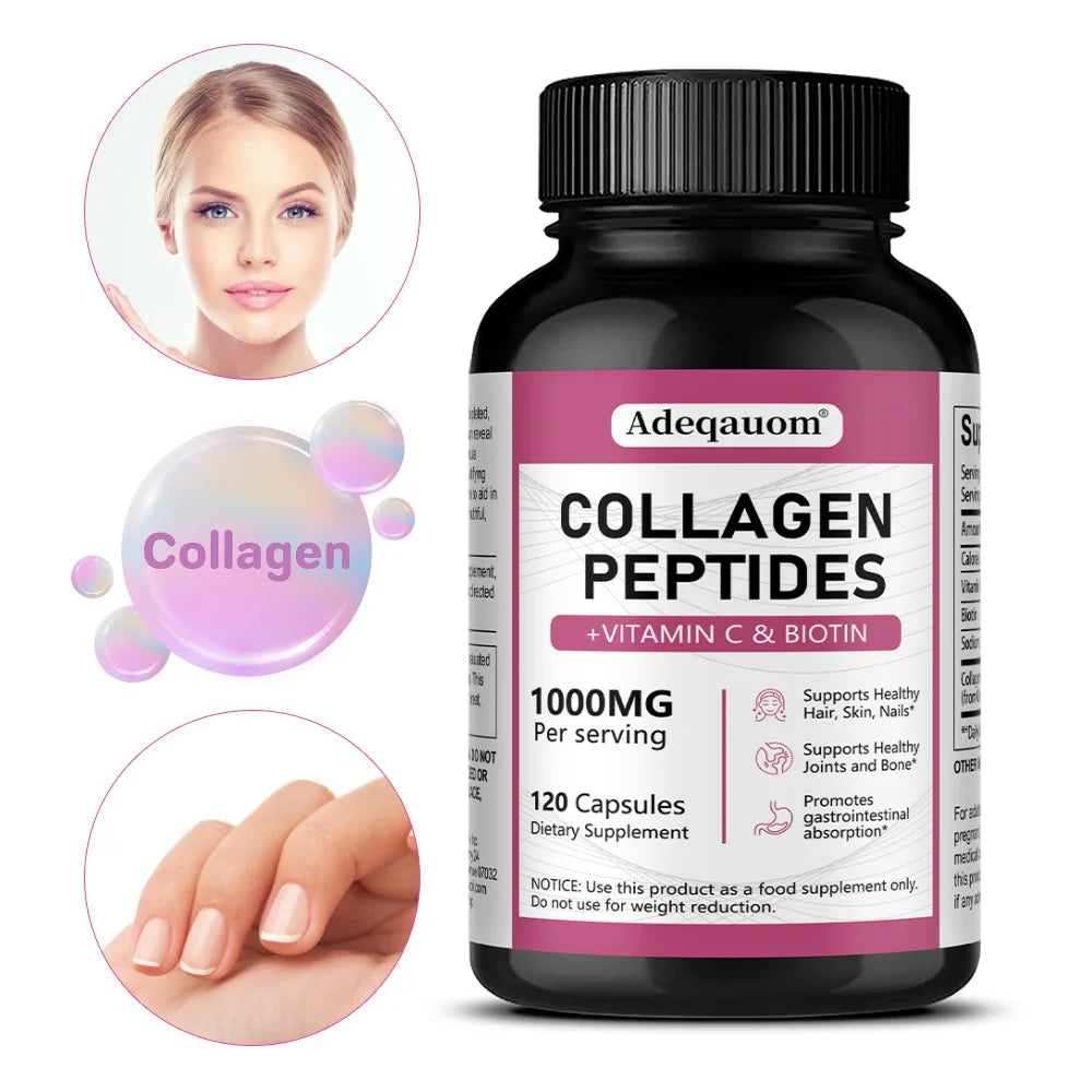 Multi Collagen Peptides Capsules with Vitamin C, Biotin, Support Skin Hair Nail Joint Bone Digestion & Intestinal Wellness