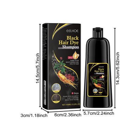 Black Hair Colouring Shampoo 3 in 1 Natural Herbal Essence Instant Colouring Shiny Hair Dye Shampoo Cleaning Nourishing Hair for Covering White