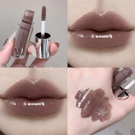 SHAQINUO Water Light Mirror Lip Gloss Lasting Moisturizing Cool Black Silver Gray Pearlescent Fine Sparkling Lipstick Lip Oil