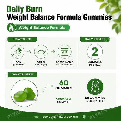Docteat Daily Burn Gummies, Weight Balance, Metabolic Support, Digestive Comfort, Antioxidant, Energy & Vitality - 60 Count
