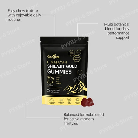 Himalayan Shilajit Gold 60 Gummies Minerals Formula Supports Energy Boost & Body Vitality Natural Nutritional Dietary Supplement