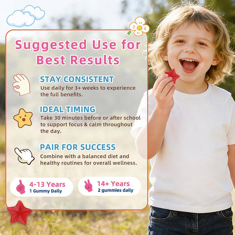 Saffron Gummies for Kids, with Passion Flower, Saffron Extract & GABA, Calm Mood Support Supplement for Focus & Relaxation, Mood