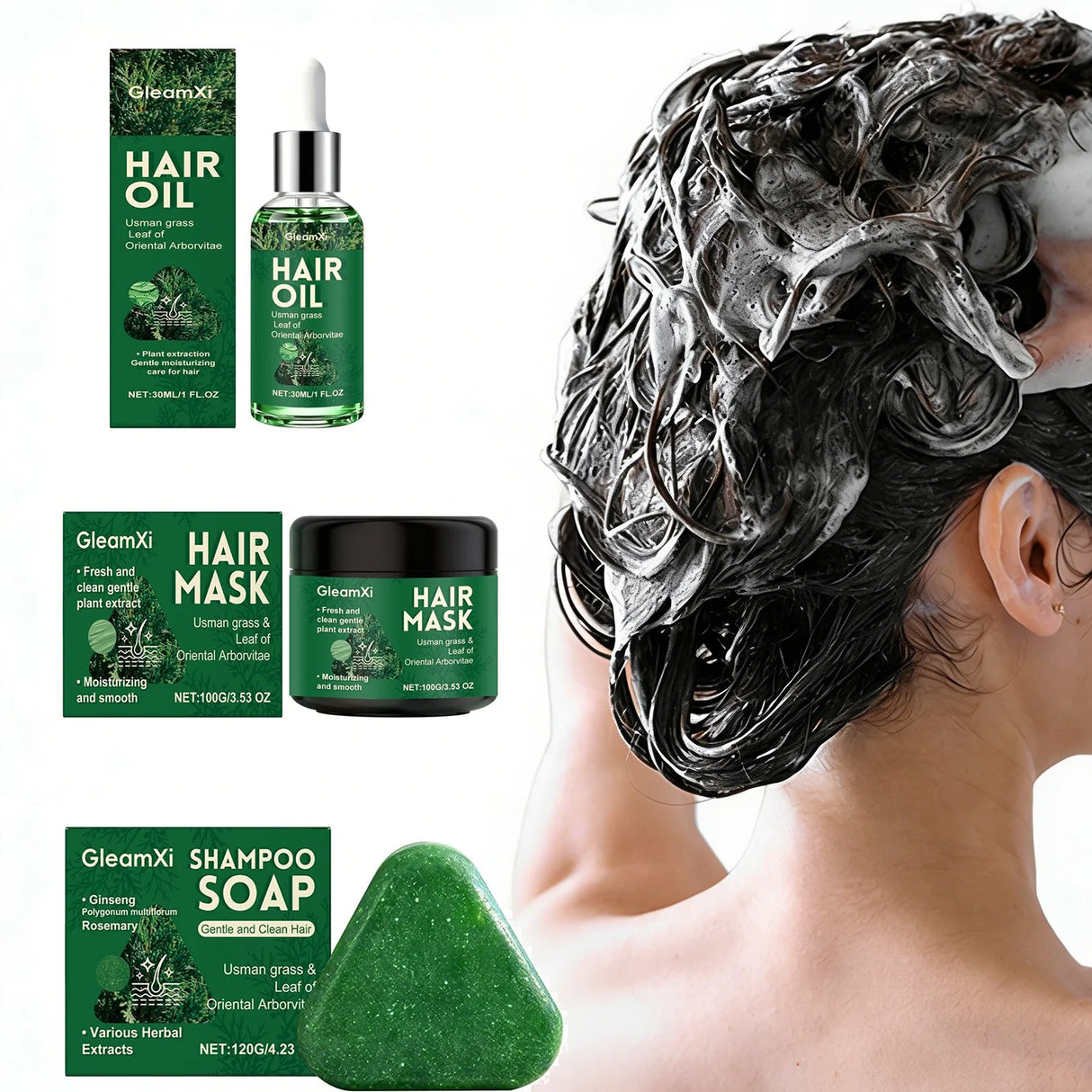 Usman Grass Shampoo Soap Hair Growth Oil Anti Loss Strengthen Hair Regrowth Nourish Improve Split End Repair Damaged Hair Mask