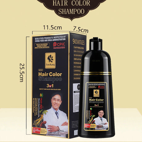 Hair Color Shampoo for Gray Hair 3 in 1 Black Hair Dye Shampoo for Women&Men Natural Herbal Safety Nourishing Hair Care Cream