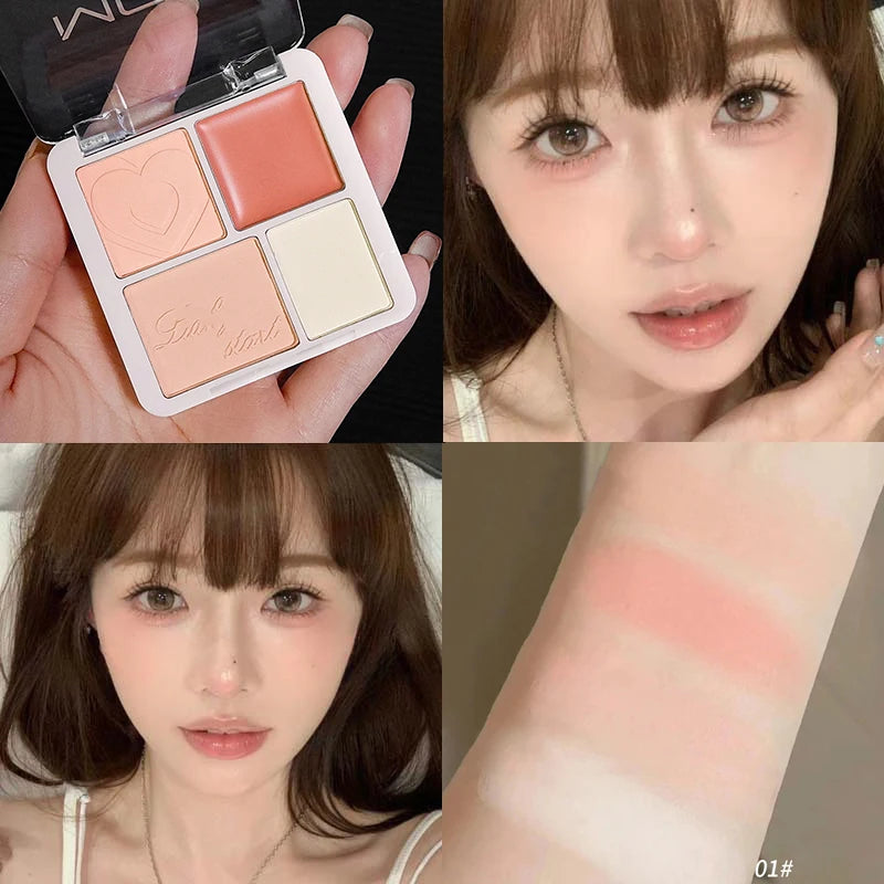 4 Color Pink Peach Blush Powder Cream Palette Highlighter Matte Expanding Color Brightening Face Blusher Rouge Makeup Cheek Tint