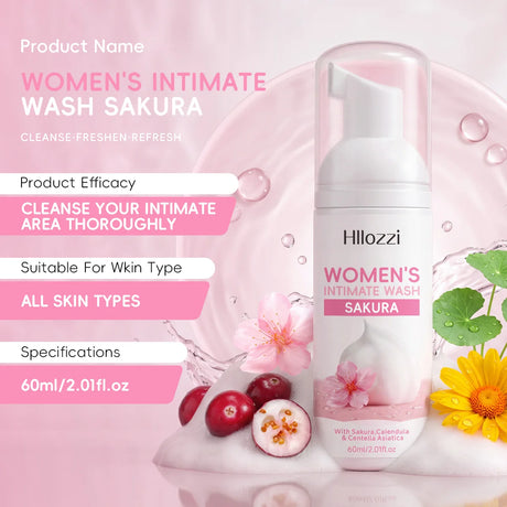 WOMEN'S INTIMATE WASH SAKURA，Deeply cleanses with rich foam, gently cares for skin, controls odor, and cleanses intimate areas.
