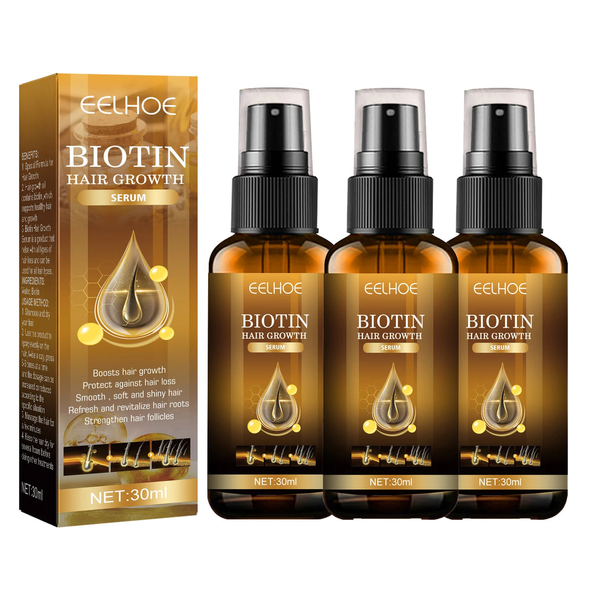 EELHOE Biotin Hair Spray For Man Women 30ml Hair Growth Repair Damage Restore Oil Scalp Repair Serum Spray Thicken Hair Care