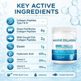 Marine Collagen Peptides Powder Type I III Collagen with Probiotics Vitamin C Hyaluronic Unflavored  12.35oz/35 Servings