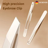 Stainless Steel Tweezers for Eyebrows, Facial Hair & Ingrown Hairs Removal - Precision Slanted Tips, Ergonomic Grip, No Electric