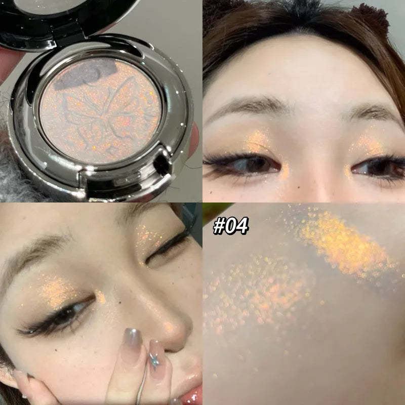 3D Butterfly Embossing Chameleon Eyeshadow Monochrome Metallic Changing Shiny Glitter Blue Purple Highlight Eye Makeup Festivals