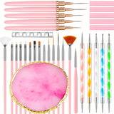 27-Piece Professional Nail Set: Brushes + Dotting Tools + Liners + Palette & Stand | Complete Salon & Home DIY Kit