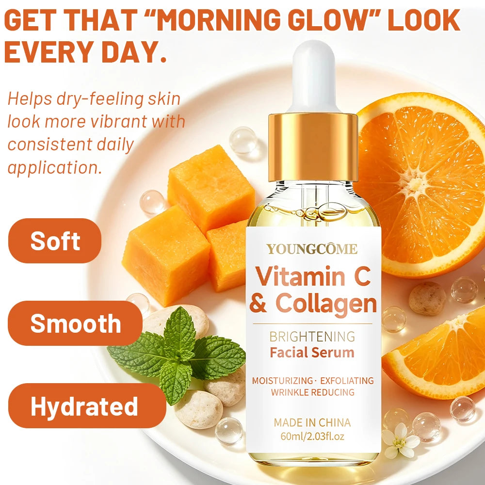 Facial Serum, YOUNGCOME Vitamin C & Collagen Hydrating Facial Serum, Lightweight Daily Moisturizing Serum with Nourishing Formul