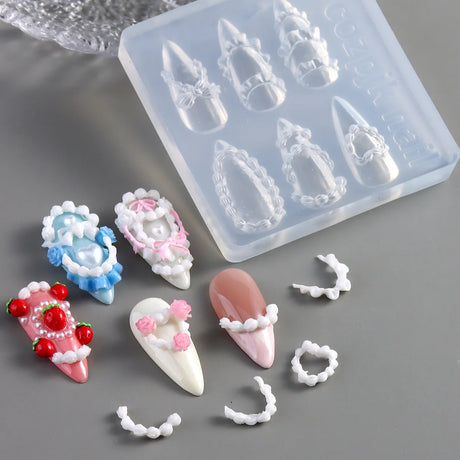 Lace Bowknot Nail Art Mold, French Manicure Silicone Stencil for DIY Nail Decoration, Nail Design Tool, Nail Printing Template