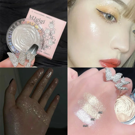 3D Rose Highlighter Makeup Palette Face Contour Bronzer Shimmer Luxury High Gloss Crystal Brighting Korean Illuminator Makeup