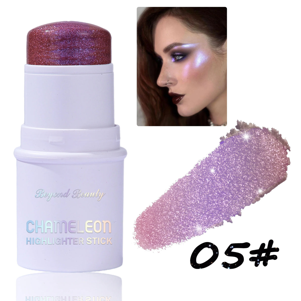 Chameleon Holographic Glitter Shimmer Highlighter Stick, Makeup for Face and Body, Color Changing Glitter Stick Under Light