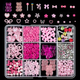 12Grids/Box 3D Mixed Bowknot Pearl Heart Nail Charms Flatback Resin Flower,Star,Moon Nail Rhinestones DIY Nail Art Decorations &