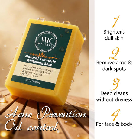 WK JALY Turmeric Lightening Soap Bar, Anti Acne, Dark Spots, With Hyaluronic Acid, Even Skin Tone, For All Skin Types