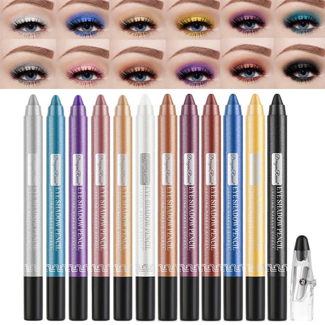 Metallic Blue Pearlescent Eyeshadow Pencil Stick Lasting Waterproof Smoky Glitter Grey White Purple Eye Shadow Highlighter Pen