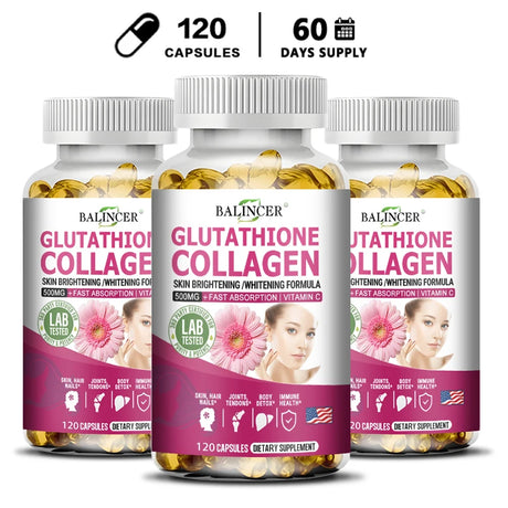 Glutathione Supplements - Collagen Booster Antioxidant Support Liver Detoxification Skin Whitening and Brightening