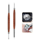 2Pcs Silicone Nail Art Carving Pen Double-Ended Nail Sculpting Tool with Wooden Handle for 3D Gel Modeling Painting and Design