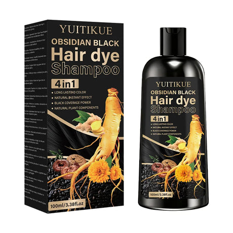 YUITIKUE Plant Extract Black Hair Dye Shampoo, Quick Gray Cover Up Even Color No Stain Gentle Hair Care Shampoo Dye