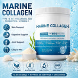 Marine Collagen Peptides Powder Type I & III with Hyaluronic Acid Vitamin C Unflavored Beauty Supplement Skin Hair Nails 12.35oz