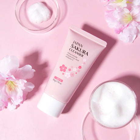 LAIKOU Japan Sakura Facial Cleanser Oil Control Cleansing Face Wash Cream Pore Clean