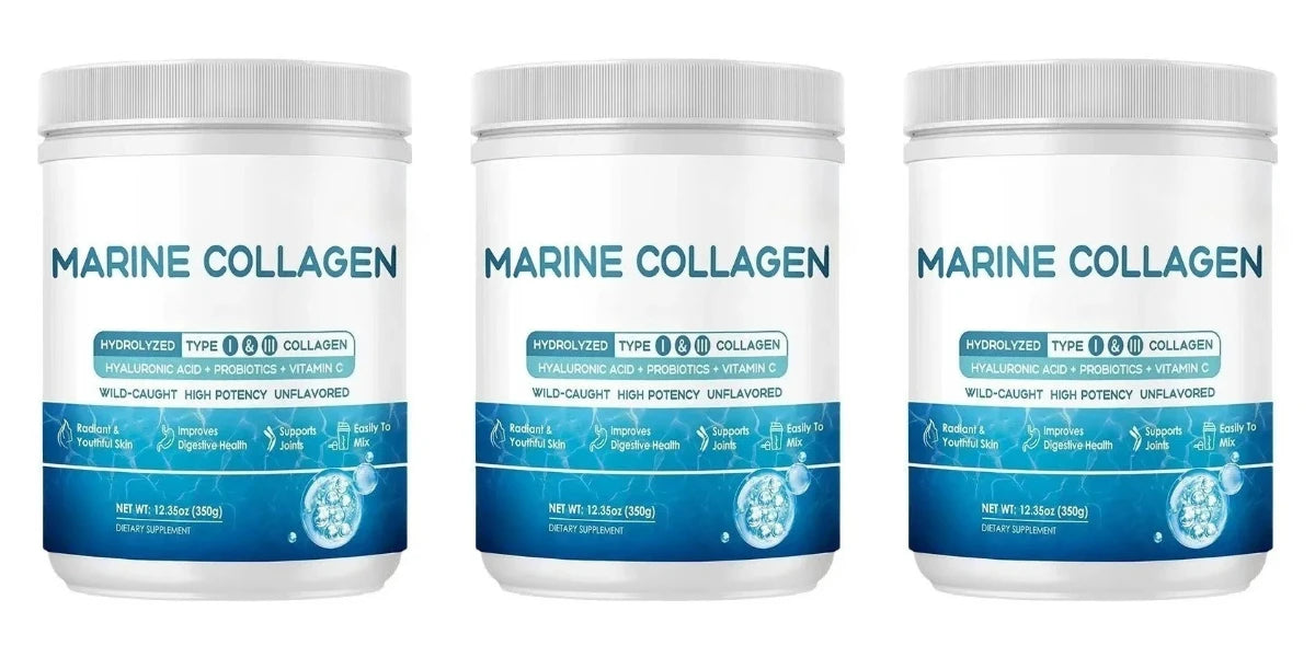 Marine Collagen Peptides Powder Type I & III with Hyaluronic Acid Vitamin C Unflavored Beauty Supplement Skin Hair Nails 12.35oz