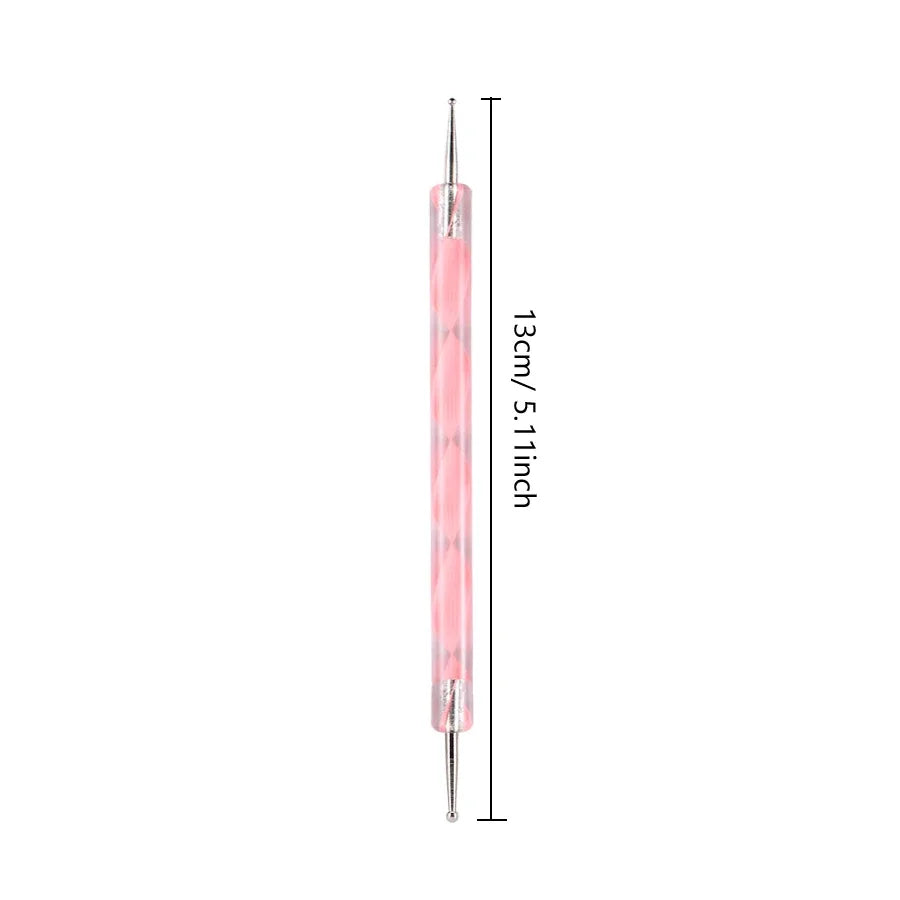 Professional Dual-Use Nail Art Dotting Pen Manicure Tool for Creative Design - Swirl Wood Marbleizing Steel Rhinestones