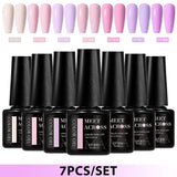 7pcs Gel Nail Polish Set HEMA Free Pink Red Glitter Semi Permanent Soak Off UV Gel Varnish Nail Art Decoration Nail Supplies DIY