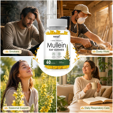 Vanayt 2000 mg Mullein Leaf Gummies - Supports Clear Lungs & Respiratory Health, Natural Detoxification, Enhanced Immune Function