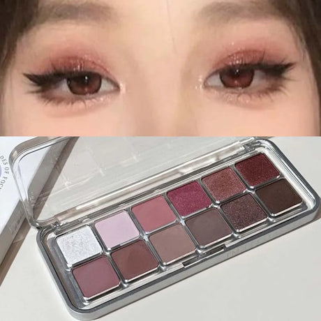 Sexy Rose Wine Red Brown Glitter Eyeshadow Saturation Soft Matte Grey Pink 12 Color Eye Shadow Makeup Palette Eye Contour Makeup